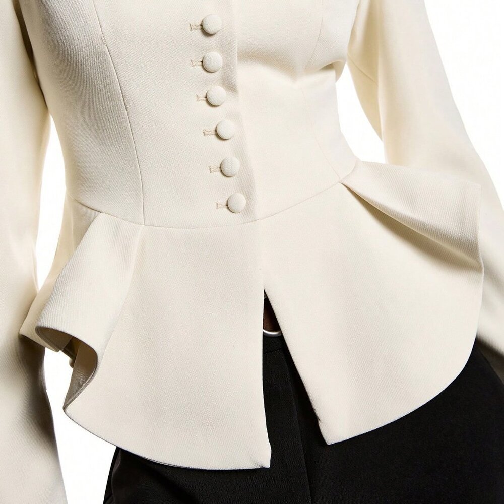 Apricot Elegant Women's Minimalist Fitted peplum blazer top - Picture 8 of 9